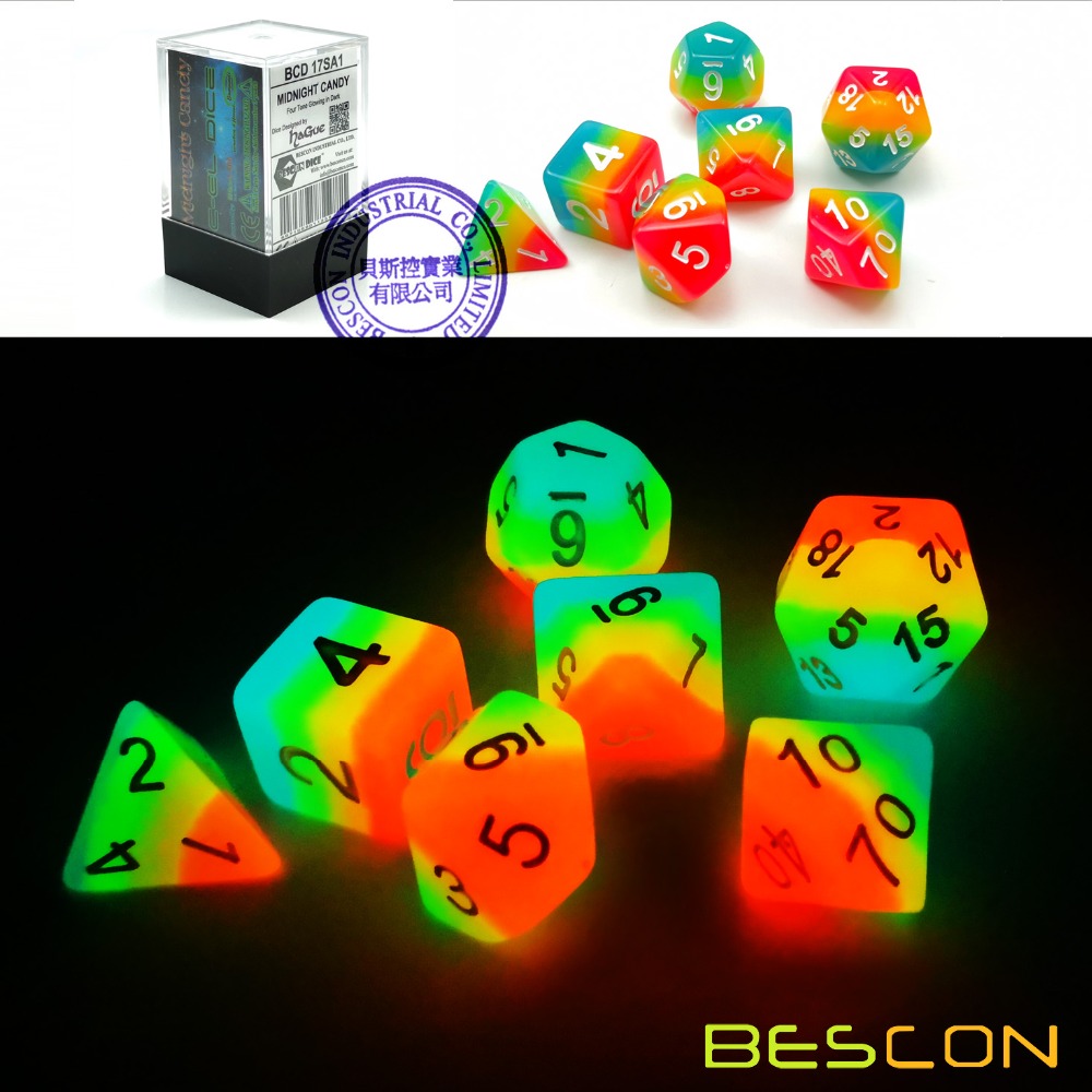Bescon Fantasy Rainbow Glowing - Dice Set Polyhedral ulasan dan harga