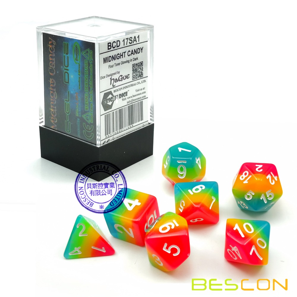 Bescon Fantasy Rainbow Glowing - Dice Set Polyhedral ulasan dan harga