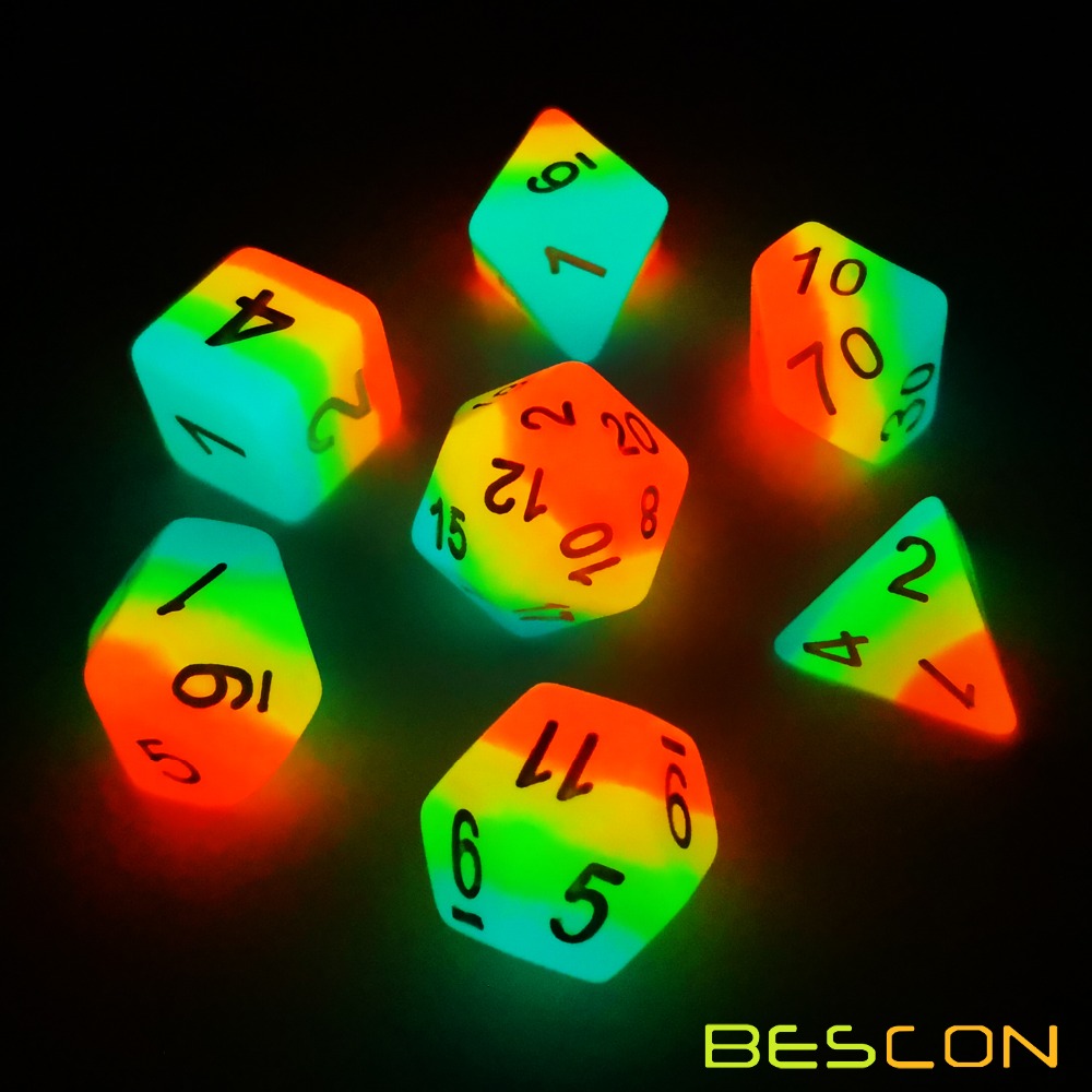 Bescon Fantasy Rainbow Glowing - Dice Set Polyhedral ulasan dan harga