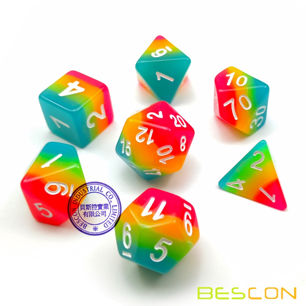 Bescon Fantasy Rainbow Glowing - Dice Set Polyhedral ulasan dan harga