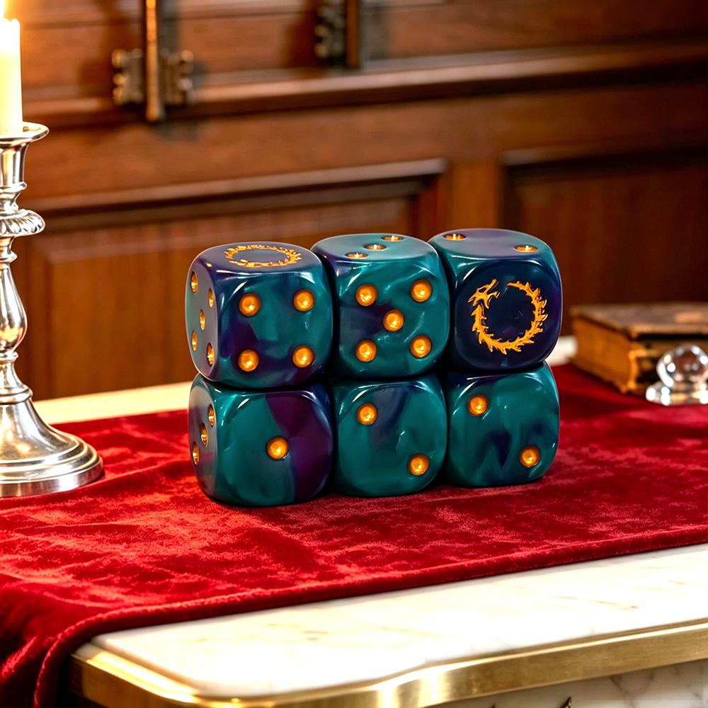 6Pcs Deep Sea Gold Flame D6 Di - Dice Set Polyhedral ulasan dan harga