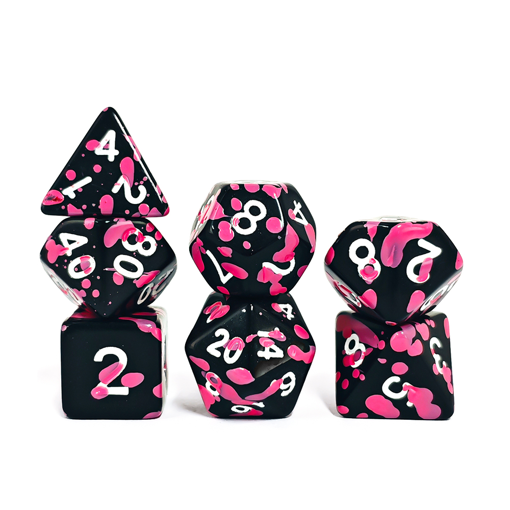 Polyhedral Pink Splatter Acryl - Dice Set Polyhedral ulasan dan harga